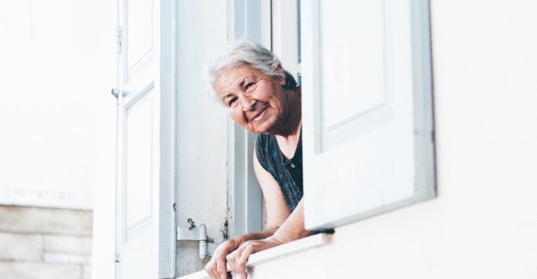 woman peeping at window